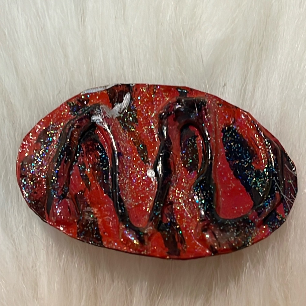 Red, Black, & Silver One of a Kind Rare Unique Handmade Brooch